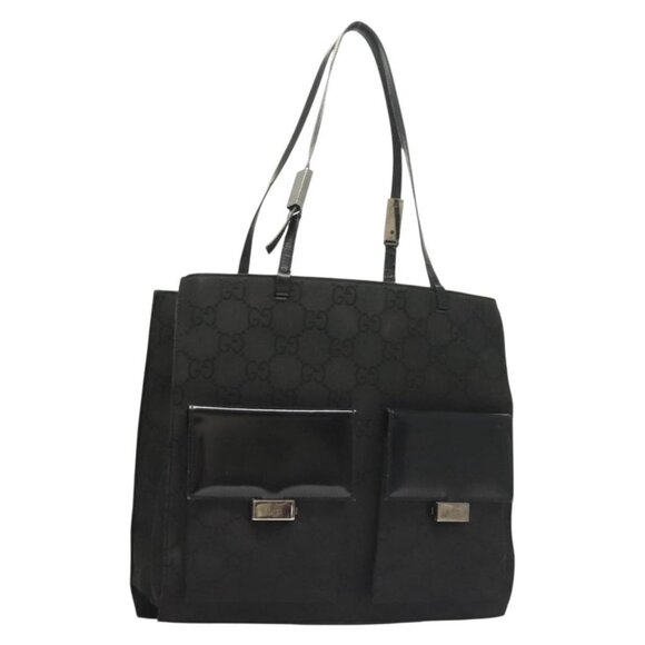 GUCCI GG Canvas Tote Bag Silver Black Auth 133326 - Picture 1 of 16